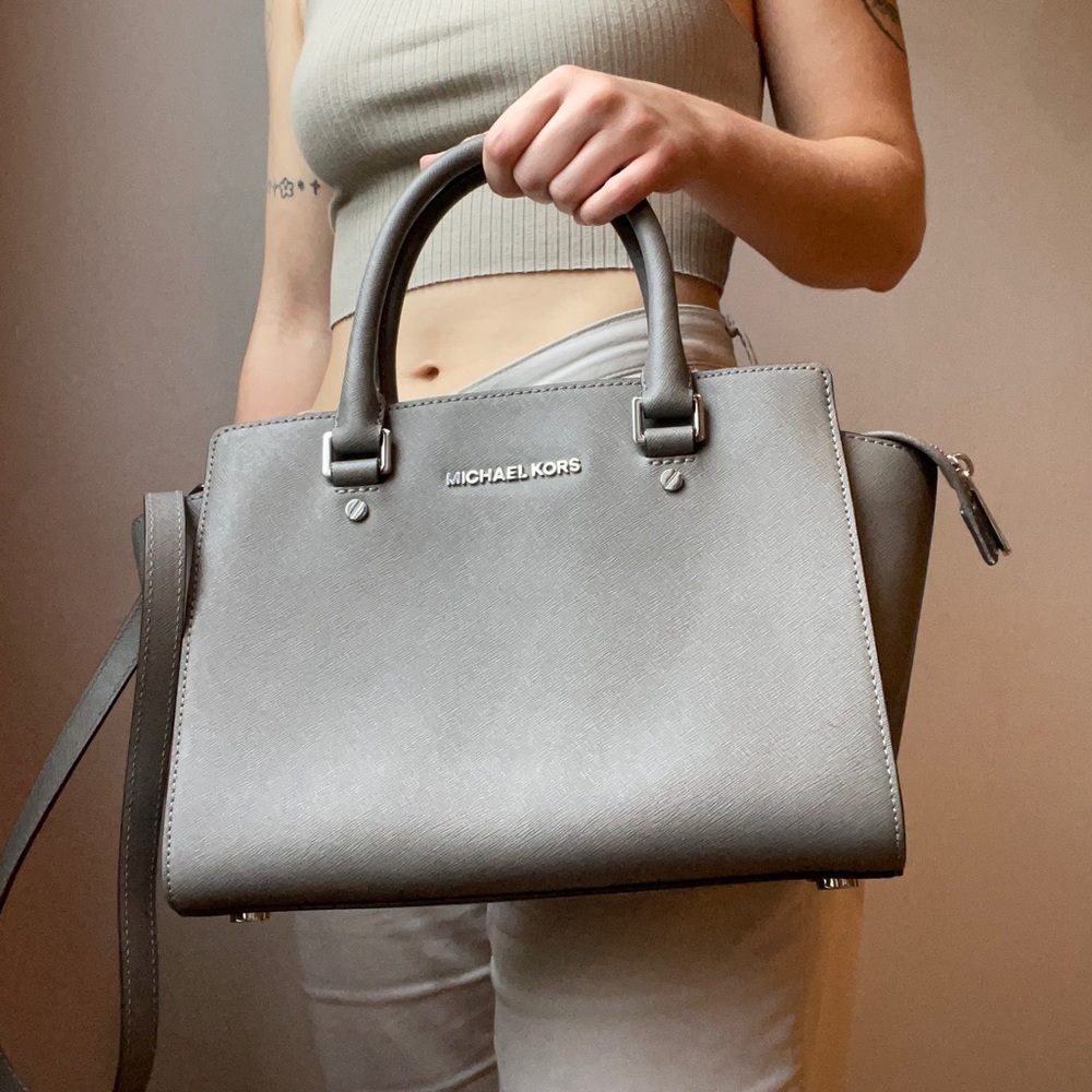 Michael Kors Purse, Grey Selma Saffiano